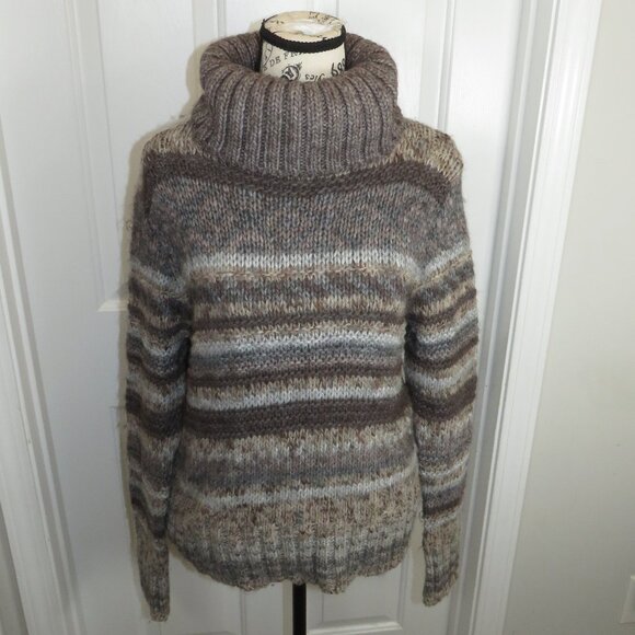 Elsamanda Anthropologie Sweater Knit Alpaca Wool Blend Turtleneck Medium Striped - Picture 1 of 7